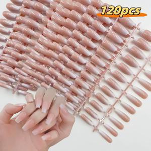 TEMU 120개 미디엄 누드 옴브레 사다리꼴 누름식 인조네일, 젤리 접착제 및 네일 파일 포함 클래식 누름식 인조 손톱, 여성용, 휴일 및 데일리웨어용