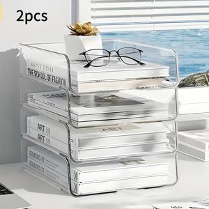 TEMU 2단 투명 데스크탑 종이 정리함, 파일 보관 상자, 쌓을 수 있는 데스크탑 트레이, A4 문서 홀더, 사무실 책상 액세서리 및 작업 공간 정리 도구