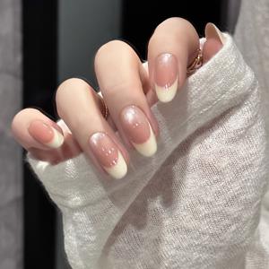 TEMU 30개입 롱 아몬드 누드 프렌치 스타일 캣아이 프레스온 네일 - 풀 커버리지 인조 네일 팁, 프레스온 네일 스티커, 광택 ABS 소재, 전문 네일 살롱 및 가정용 완벽