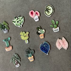 TEMU 12개 식물 냉장고 세트 - 선인장, 및 기타 녹색 식물, 주방 장식, 화이트보드, 냉장고 및 홈 데코레이션에 적합