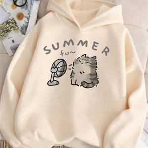 TEMU 팬과 귀여운 고양이가 있는 'SUMMER Fun' 디자인의 다재다능한 만화 후드티입니다. 부드럽고 사랑스러운 이 옷은 쿨하고 신선하며 에너지 넘치는 스타일을 연출해주며, 쿨링에 완벽합니다.