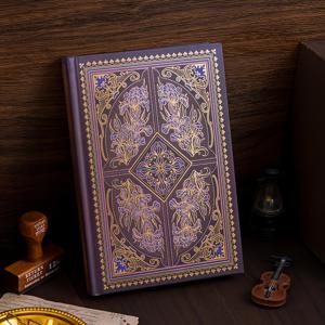 TEMU 대형 B5 노트북, 128매; A5 노트북, 112매, 줄무늬 빈티지 다이어리, 고급스러운 두꺼운 하드커버 노트북, 빈티지 스타일 메모장, B5 줄무늬 하드커버 노트북 - 골든 포일 스탬핑이 있는 빈티지 아트 스타일, 장식용 두꺼운 표지, 줄무늬 페이지, 필기, 선물, 수집용으로 적합