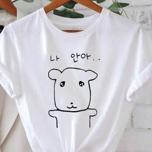 TEMU 플러스 사이즈 - 플러스 사이즈 - 귀여운 양이 안아달라고 묻는 스타일, 플러스 사이즈 여성용 프린트 디자인의 봄/여름 패션 캐주얼 라운드넥 티셔츠, , 쇼핑, 모임에 완벽