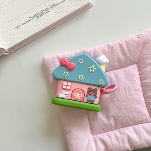 TEMU 3D 귀여운 카툰 베어 하우스 소프트 블루투스 헤드셋 케이스 - 에어팟 4 2024, 3 프로, 2 무선 이어폰 커버 펀다