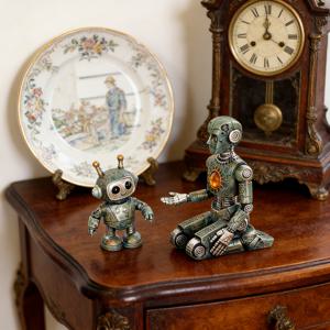 TEMU 2개 세트 로봇 레진 수집용 피규어, 홈 오피스 가든 장식용, 미래주의 기계 테마 SF 스탯, 스터디룸 데스크탑 창가 디스플레이 조각품, 부활절 선물, 신기한 로봇 스탯