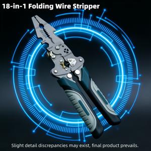 TEMU 18-in-1 헤비듀티 와이어 스트리핑 플라이어, 접이식 디자인, 고탄소강 정밀 공구, 편안한 그립을 위한 인체공학적 핸들. 와이어 스트리핑, 절단, 당김, 압착, 터미널 압착 및 나사 조임을 통합한 다기능 전기공 플라이어. 전문 전기공을 위한 완벽한 선택, 전기공을 위한 이상적인 선물 - 전문 전기공 및 홈 리모델링 사용에 적합
