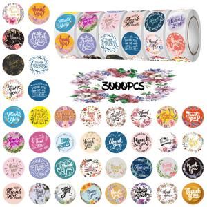 TEMU 3000개 감사 스티커 롤, 혼합 꽃무늬 및 타이포그래피 디자인, 선물 포장, 주문 봉인, 비즈니스 포장, 우편물봉투, 봉투 및 장식용 포장용
