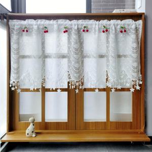 TEMU 주방용 화이트 레이스 커튼 1개입. 별 레이스가 있는 섬세한 속이 빈 디자인, 로드 포켓이 있는 짧은 튤 커튼으로 커피 테마 창문 장식에 완벽합니다.