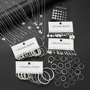 TEMU 하트, 나비, 별, 달, 꽃, 뱀, 버섯, 조개, 비즈, 라인스톤, 모조 진주 귀걸이, 반지, 목걸이, 발찌 108개 세트. 여성 데이트, 휴가, 데일리룩에 완벽 (상자 미포함)