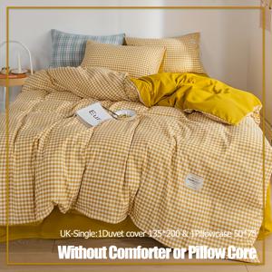 TEMU 2/3개 모던 패션 이불 커버 세트 (1/2개*베개커버, 1개*이불 커버, 코어 없음) 마이크로화이버 노란색과 흰색 격자 무늬 침구 세트, 초소프트하고 통기성 좋은 사계절용 편안한 침실에 적합, 기숙사 선물 추천