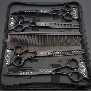 TEMU 7.0인치 싱글 테일 & 더블 테일 전문 개 그루밍 가위 세트, 컷, 파인 컷, 커브드 컷, 피쉬본 컷 포함, 4pcs (빗 포함), 좌우 손 사용 가능