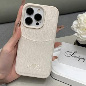 TEMU 휴대폰 케이스 - 아이폰 12부터 17 Pro Max까지 맞춤형 폰 케이스, 고급스러운 인조 가죽 디자인과 카드 슬롯이 특징이며, 개인 이름의 첫 글자로 맞춤 제작 가능