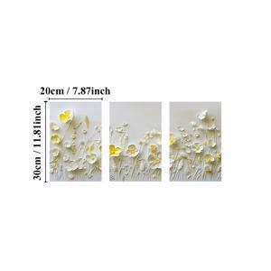 TEMU 2D 플랫, 2D 플랫, 흰색과 노란색 꽃이 있는 액자 캔버스 아트 3점 세트, 벽 장식용 추상 풍경 그림, 홈 데코용 작은 신선한 꽃 프린트, 감성적인 방 꾸미기, 완벽한 휴일 선물