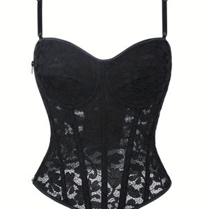 TEMU 검정색 레이스 쉐이프웨어, 조절 가능한 얇은 스트랩과 오버버스트 컵 디자인으로, 아우터웨어로 착용 가능한 핏감을 위한 디자인