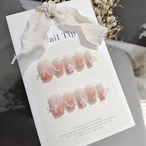 TEMU Y2K 10pcs 순백색 작은 꽃 짧은 사다리 블러쉬 그라데이션 핸드프레스 인조 손톱, 신선한 소형 꽃 고급 화이트닝 데일리 멀티용도 패치