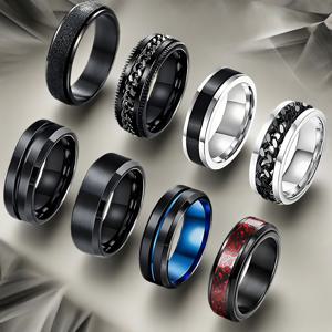 TEMU 남성용 스타일리시한 201 201 스테인리스 스틸 반지 8개 세트. 다양한 트렌디한 디자인, 저렴한 가격, 밝고 매력적인 반지, 트렌디한 스트리트 스케이트보드 미학, 학생에게 적합, 반지 선물로 이상적.