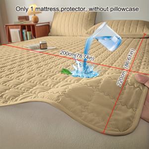 TEMU 1개 솔리드 컬러 카키 방수 매트리스 보호 커버, 네 모서리에 탄성 밴드, 사각 패턴 디자인 매트리스 보호 커버, 침실, 게스트 룸 및 호텔 매트리스 보호에 적합, 싱글 또는 더블 침대용 두꺼운 매트리스 커버