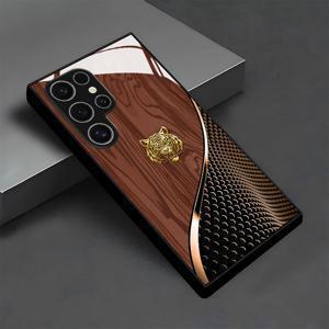 TEMU 휴대폰 케이스 - 삼성 갤럭시 S25/S25 플러스/S25 울트라/S24/S24 FE/S24 플러스/S24 울트라/S23+/S23 울트라/S22+/S22 울트라/S20+/S20 FE/S20 울트라/A13/A14/A16/A32/A33/A34/A53/A54/A72/용 핸섬 골든 타이거 브라운 우드 그레인 패턴 유리 휴대폰 케이스 커버