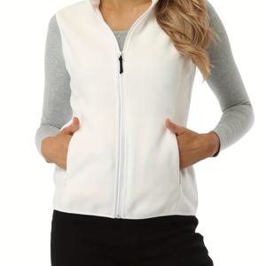 TEMU 여성용 폴라 베스트, 부드러운 소재, 민소매, 클래식 핏, 숨겨진 지퍼 포켓, 슬림핏 조끼