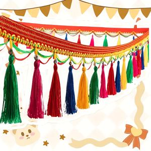 TEMU 화려한 멀티컬러 태슬 가랜드 - 컬러풀 폼폼 커튼 및 트럭 장식, 휴일 축하 및 축제 행사에 이상적, 축제 장식|화려한 태슬 디자인|컬러풀 태슬, 커튼용 태슬