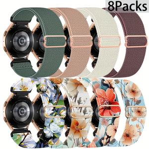 TEMU 삼성 7 6 5 4 호환 스트레치 나일론 솔로 루프 밴드 8개 세트, 40mm 44mm, 5 프로/워치 6 4 클래식/액티브 2, 20mm 소프트 스포츠 밴드