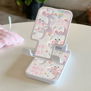 TEMU 2025년형 신상 럭셔리 패션 창의력 조절 가능 데스크탑 귀여운 토끼 패턴 휴대폰 거치대 - 접이식, 높이 및 각도 조절 가능, 비-ABS 소재, 4-8인치 장치용 범용, 사무실 및 침실에 적합