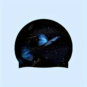 TEMU 나비 패턴 수영 모자, 실리콘 방수 수영 캡, 넉넉한 탄성으로 머리를 조임시키지 않는 헤드기어, 긴 머리 수영 모자, 야외 수영 스포츠