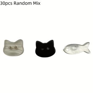 TEMU 60개/30개 레진 고양이 머리 모양 생선뼈 단추, DIY 재봉용 장식 귀여운 옷단추 - 완벽한 선물