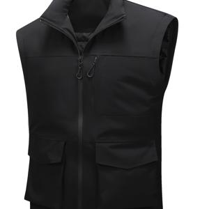 TEMU 남성용 경량 지퍼업 단열 재킷 - 멀티 포켓 디자인의 민소매 조끼, 높은 목걸이형 지퍼 클로저, 기계 세탁 가능 비신축성 원단, 가을/겨울 야외 활동용 - 블랙 캐주얼 플랩 대형 포켓 아우터웨어, 일상 및 격식 있는 자리에 모두 적합 - 남성용 이상적인 선물, 심플하고 스타일리시한 디자인