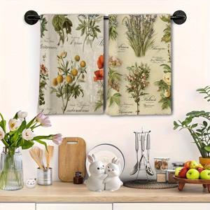 TEMU 2개 세트 현대적인 꽃과 채소 식물 주방 & 바 타월 - 고품질 식기 수건, 식사, 여행용 - 장식용 흡수 타월 (손세탁 전용)