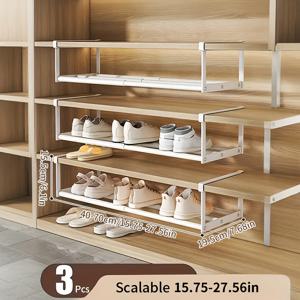 TEMU 조절 가능한 텔레스코픽 신발 정리대 - 거실, 옷장, 침실 및 기숙사를 위한 공간 절약형, 쌓을 수 있는 벽걸이형 신발 수납 솔루션. 설치가 용이한 다층 선반으로 공간을 절약하고, 노동절 선물로 완벽합니다.