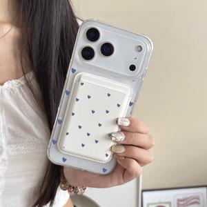 TEMU 휴대폰 케이스 - 2개 세트 고급 패션 크리에이티브 충격 방지 블루 하트 패턴 마그네틱 휴대폰 케이스 & 패셔너블 고급 인조 가죽 마그네틱성 다기능 카드 클립 (아이폰17Promax/Air/17Pro/17/16Promax/16Pro/16/15/14/13/12/11 Mag)