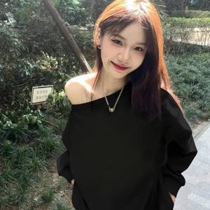 TEMU 여성용 루즈핏 단색 오프숄더 스웨트셔츠, 긴소매로 캐주얼하고 스타일리시한 가을-겨울 룩에 완벽