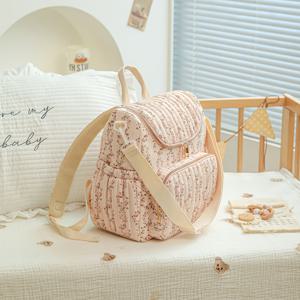 TEMU 대용량 핑크 플로럴 엄마 백팩, 퀼팅 마더백, 엄마 외출 수납 가방, 조절 가능한 긴 어깨 스트랩, 보온 병 파우치 포함