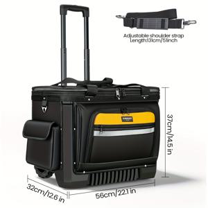 TEMU WINHUNT 22인치 헤비듀티 롤링 툴백, 28포켓 정리 시스템, 110kg 적재 용량, 조절 가능한 핸들 및 안정적인 베이스, 건설 현장 및 정비공 작업장용 올인원 모바일 툴 스토리지 오거나이저