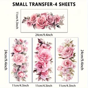 TEMU 4팩 핑크 플로럴 가구 장식 UV DTF 스티커 - 장미와 모란 패턴 전사 스티커, 홈 데코에 적합, 내구성 있는 플라스틱 소재, 쉽게 적용 가능, 가구 및 홈 데코에 완벽, 플로럴 패턴 스티커 | 내구성 있는 플라스틱 스티커, 벽 장식,미적 데칼,장미 디자인,고품질 전송,자가 접착 소재,붙여서 붙이기,장식용 전사지,공예 애호가들