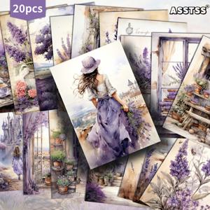 TEMU 20팩 ASSTSS 빈티지 라벤더 걸 플라워 핀업 카드 - 레트로 4x6 잡지 종이, 클래식 핀업 일러스트, 라벤더 & 파스텔 컬러, 스크랩북, 공예, 수집용 장식 그림에 적합