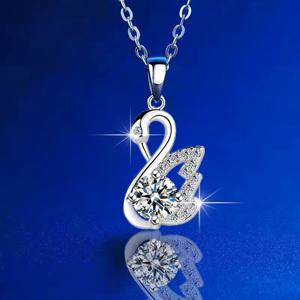 TEMU 1Ct 라운드 컷 스완 펜던트 목걸이 여성 생일 선물