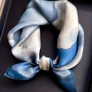 TEMU 플로럴 패턴 스퀘어 스카프, 새틴 Y 텍스처, 사계절 사용, 비치 파티, 휴가 선물