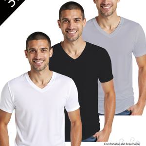 TEMU 남성용 V넥 반팔 티셔츠 3pcs, 빠른 건조 폴리에스터 소재, 여름 필수 아이템, 야외 러닝 및 운동에 이상적, 트렌디한 캐주얼 솔리드 컬러 다용도 스타일