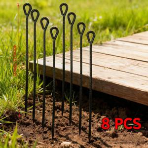 TEMU 야외 텐트용 튼튼한 녹 방지 접지 스테이크, 강화 및 내구성 있는 철제 텐트 펙 - 캠핑, 캐노피 및 온실에 적합한 튼튼한 바람 앵커, 다용도 애완 동물 고정 스테이크