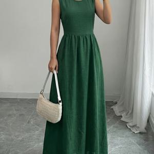 TEMU 여성용 단색 롱 드레스, 여름에 완벽, 캐주얼 및 포멀한 모든 행사에 적합, 포켓과 아름다운 디자인, 세탁기 사용 가능