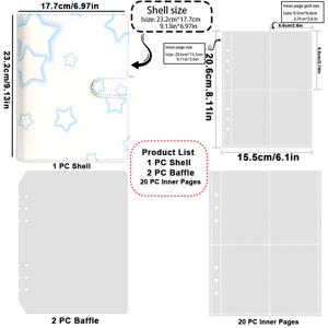 TEMU 흰색 배경에 밝은 파란색 윤곽이 있는 별 패턴 프린트, PU 가죽 소재, A5 사이즈, 루프리프 바인더 카드 보관에 적합, 자석 버클, 엽서, 사진, 선물, 사진 앨범, 앨범, 사진 컬렉션, 사진 카드