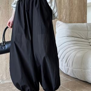 TEMU 플러스 사이즈 여성 패션 플레어 팬츠, 트렌디한 플러피 감촉, 솔리드 컬러 롱 팬츠, 가볍고 통기성 좋은 봄, 여름, 가을용 와이드 레그 팬츠, 캐주얼부터 포멀한 행사까지 편안한 루즈핏, 세탁기 사용 가능