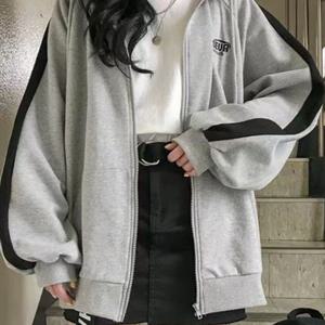 TEMU 여성 신상 봄 가을 데일리 캐주얼 후드 집업 포켓 기본 루즈핏 패션 트레이닝 레터링 자수 자켓 간절기 긴팔 코트