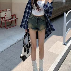 TEMU 신상 여성 봄 가을 간절기 얇은 캐주얼 미디 긴팔 기본 빈티지 루즈핏 라인 싱글 체크 셔츠 아우터 패션 가디건