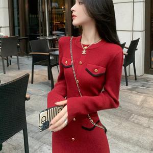 TEMU 한국식 크리스마스 웨딩 건배 레드 드레스 가을 겨울용 작은 안감 스커트