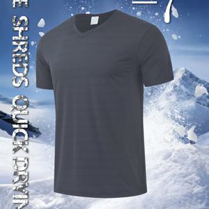 TEMU 남성용 봄/여름 7° 아이스필 기술 그라데이션 메쉬 반팔 티셔츠 1개, 집에서 편안한 여가복, 수분 흡수, 높은 신축성 상의, Y 스무스, 통기성, 속건성, 여름 스포츠 기본 V넥 티셔츠, 홈웨어 티셔츠