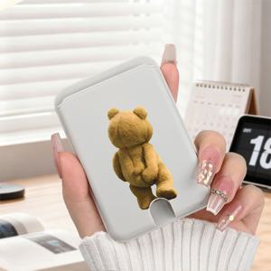TEMU 곰등 패턴 마그네틱 카드 홀더, 휴대폰 흡착 디자인, 공간을 차지하지 않고 카드를 쉽게 넣기, 버스/출입 통제/교내 카드를 위한 