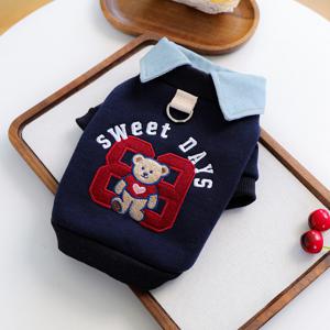 TEMU 강아지 고양이 옷, 귀여운 아카데믹 스타일 하트 곰 스웨트셔츠, 네이비 블루 스웨트셔츠, 테디, 비숑, 포메라니안, 프렌치 불독, 슈나우저, 요크셔 강아지, 새끼 고양이용 공용 반려동물 의류